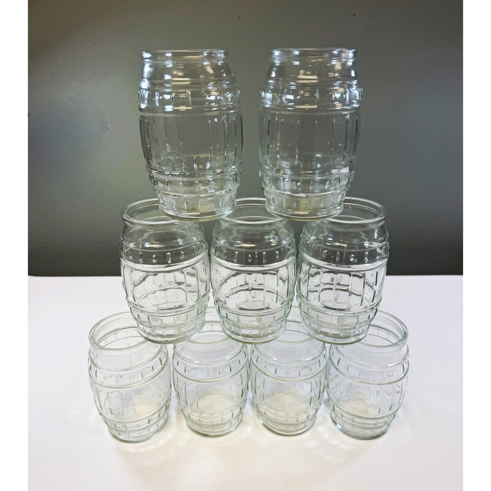 Vintage Anchor Hocking Clear Glass Barrel Tumbler 16oz Drinking Glasses 9pc Lot